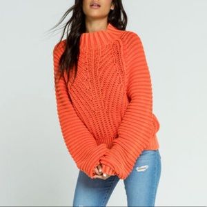 Free People Chunky Cowlneck Sweater in Bright Orange